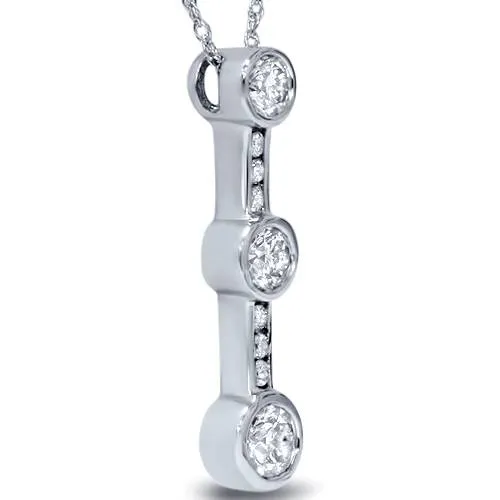 1 1/4ct Past Present Future Diamond Pendant Necklace 14K