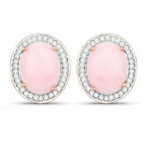 14K Rose Gold 3.34 Carat Genuine Pink Opal and White Diamond Earrings