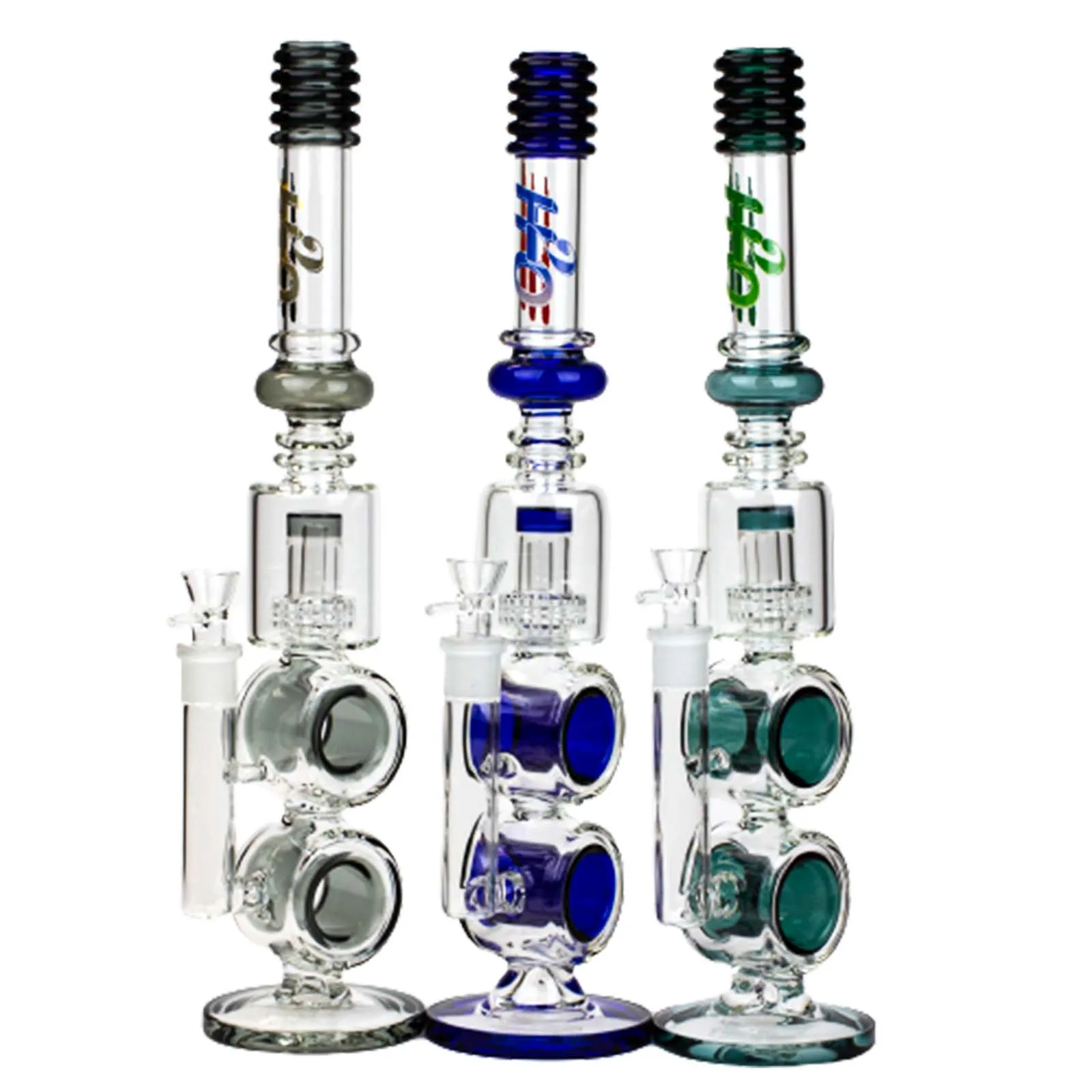 17" H2O Double Ring Glass Water Bong