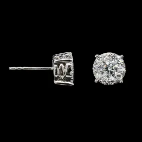 18K White Gold Estate Diamond Cluster Stud Earrings