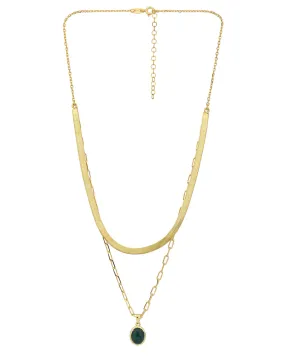 18kt Gold Plated with Natural Green Aventurine Stone Double Chain Necklace for women