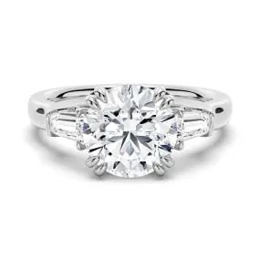 3 CT. Round-Cut Moissanite Engagement Ring with Tapered Baguette Side Stones