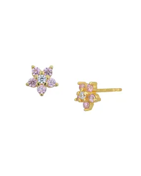 925 Sterling Silver 18kt Gold Plated with CZ Floral Stud Earring for Women