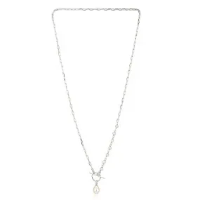 925 Sterling Silver Rhodium Plated Toggle & Bar Pearl Necklace For Women