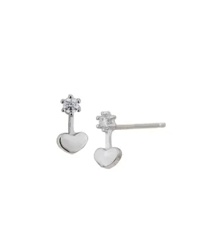 925 Sterling Silver Rhodium Plated with CZ Drop Heart Stud Earring for women