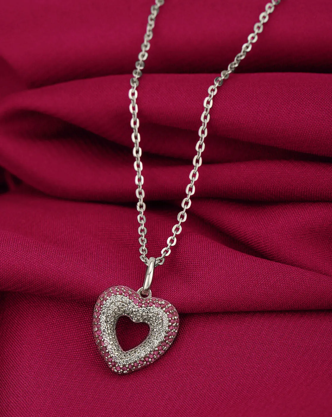 925 Sterling Silver Rhodium Plated with CZ Heart Pendant with chain for women