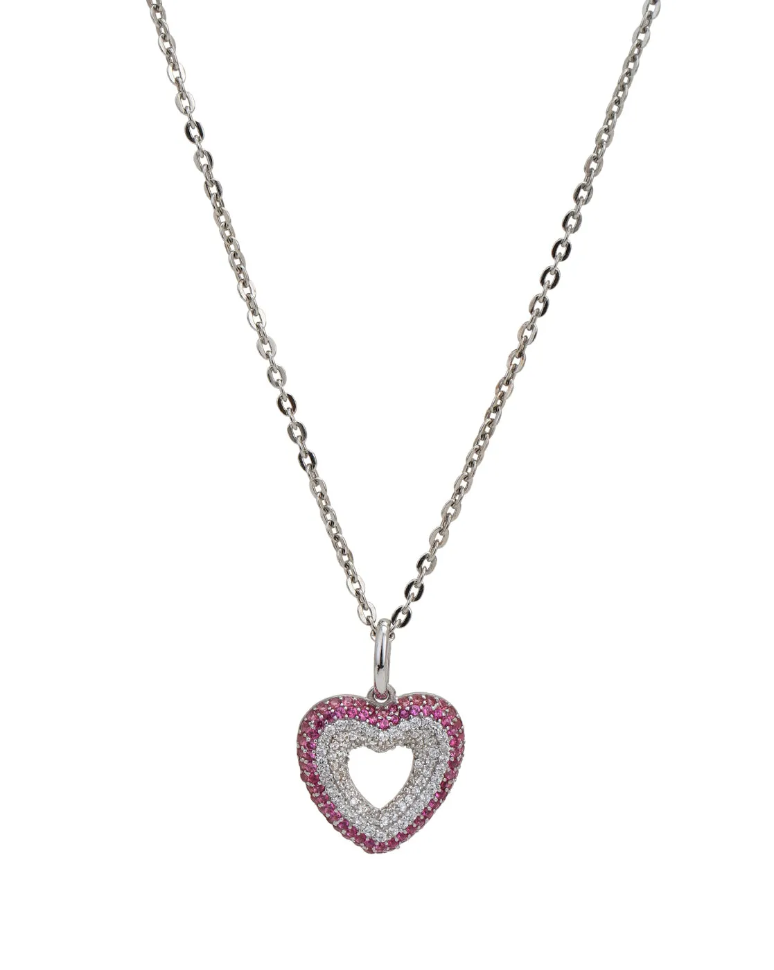 925 Sterling Silver Rhodium Plated with CZ Heart Pendant with chain for women