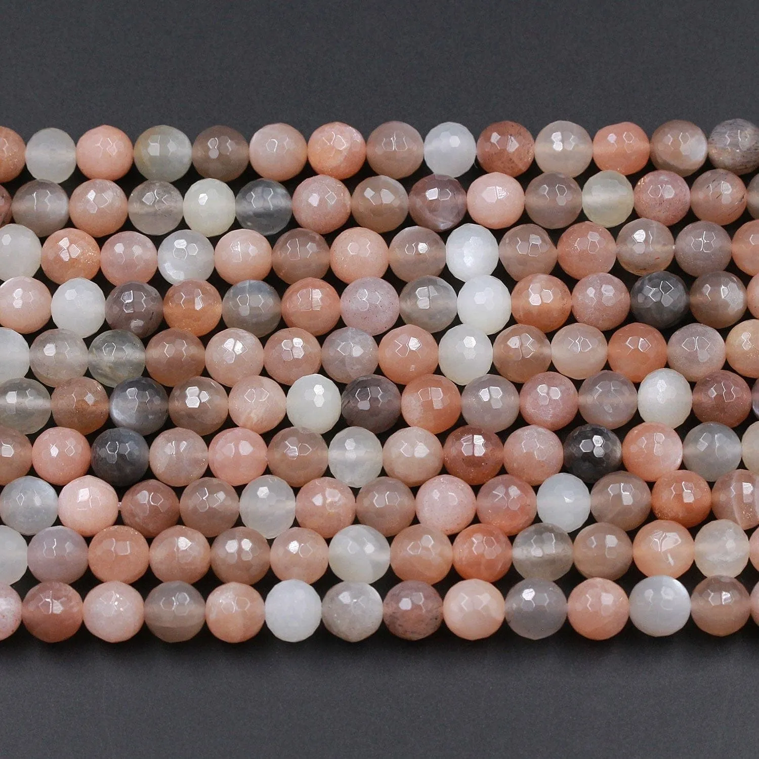 AA Faceted Multicolor Natural Creamy Peach Gray Moonstone 8mm Faceted Round Beads High Quality Micro Faceted Sparkling Gemstone 16" Strand