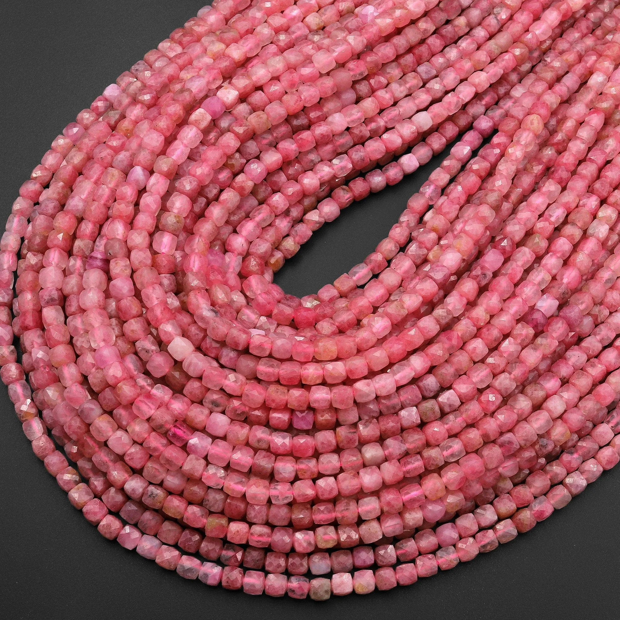 AAA Faceted Natural Pink Thulite 4mm Cube Beads Diamond Cut Gemstone From Norway 15.5" Strand