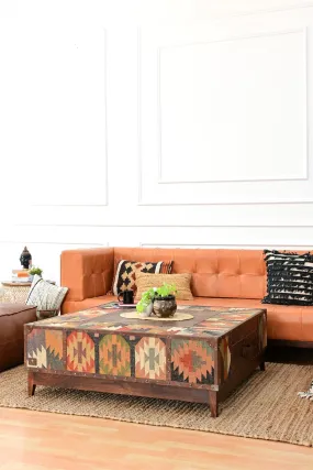 ADRIAN  COFFEE TABLE - KILIM AND LEATHER