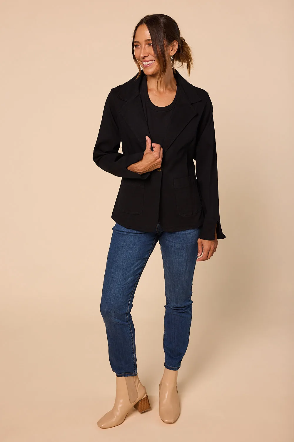 Adrift Ponte Blazer in Black