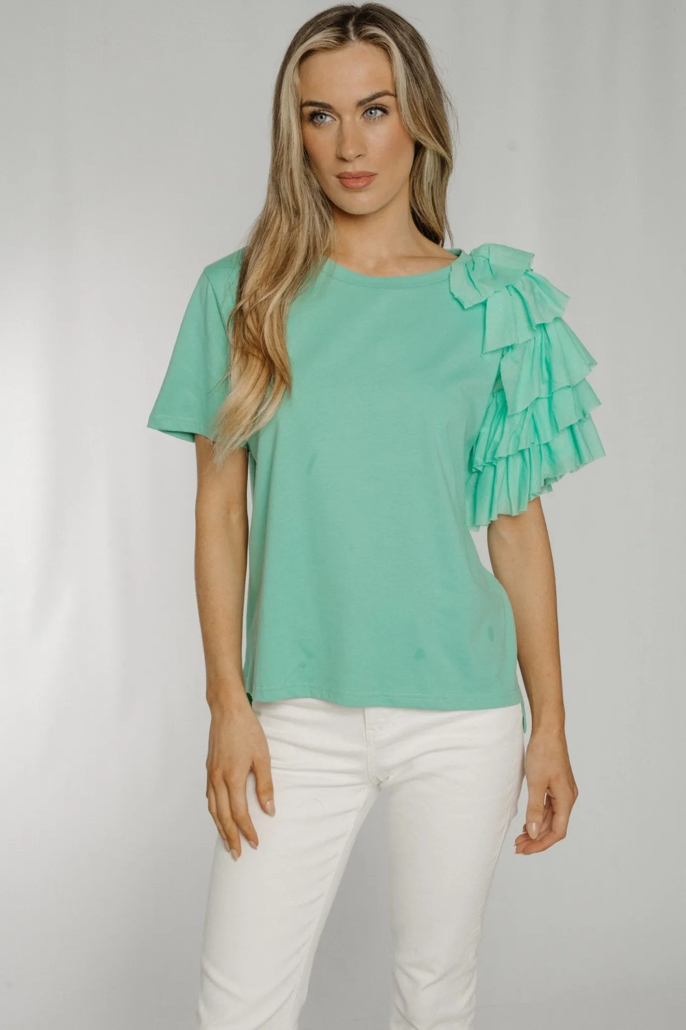 Becca Frill Shoulder T-Shirt In Mint