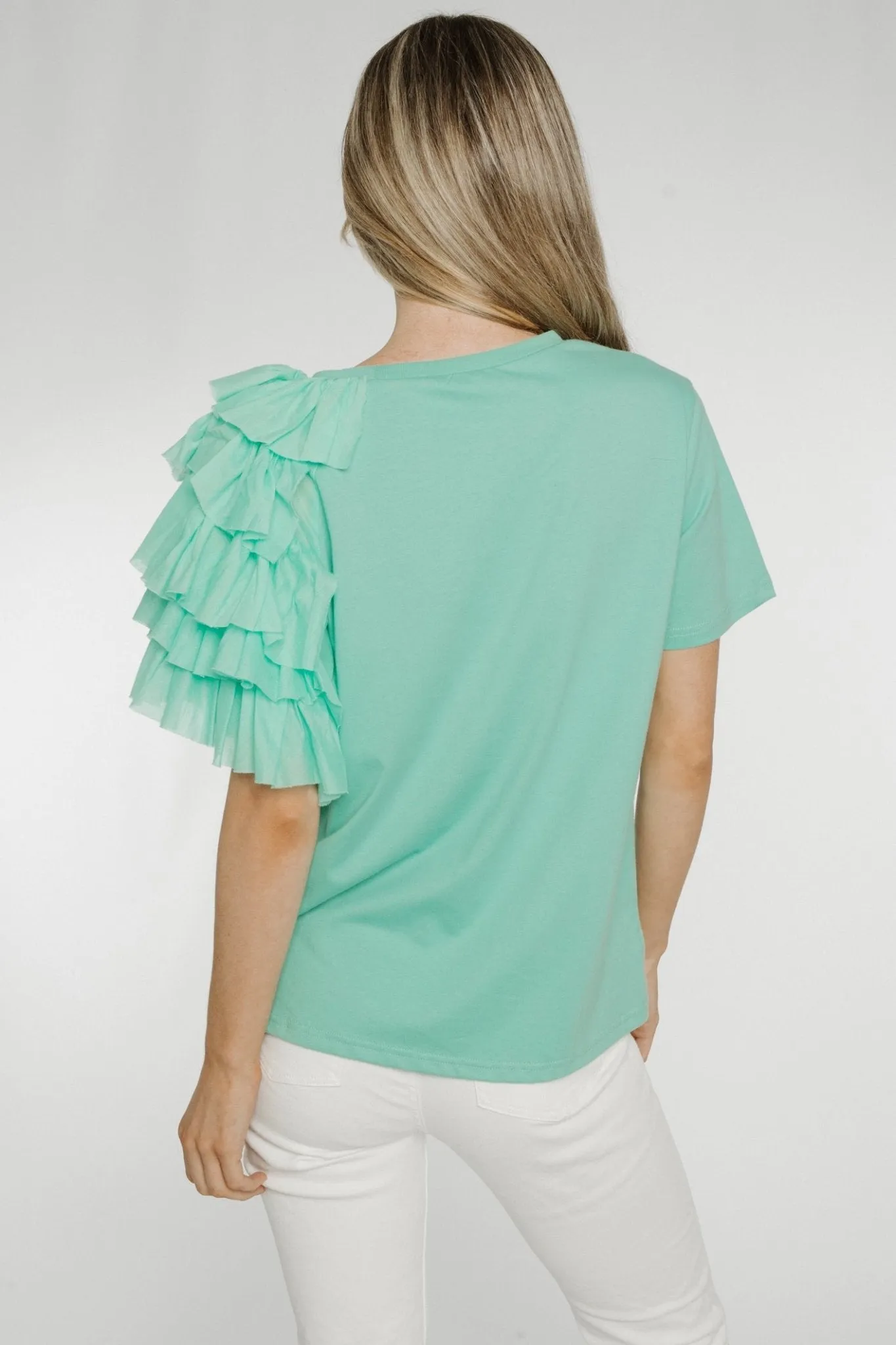 Becca Frill Shoulder T-Shirt In Mint