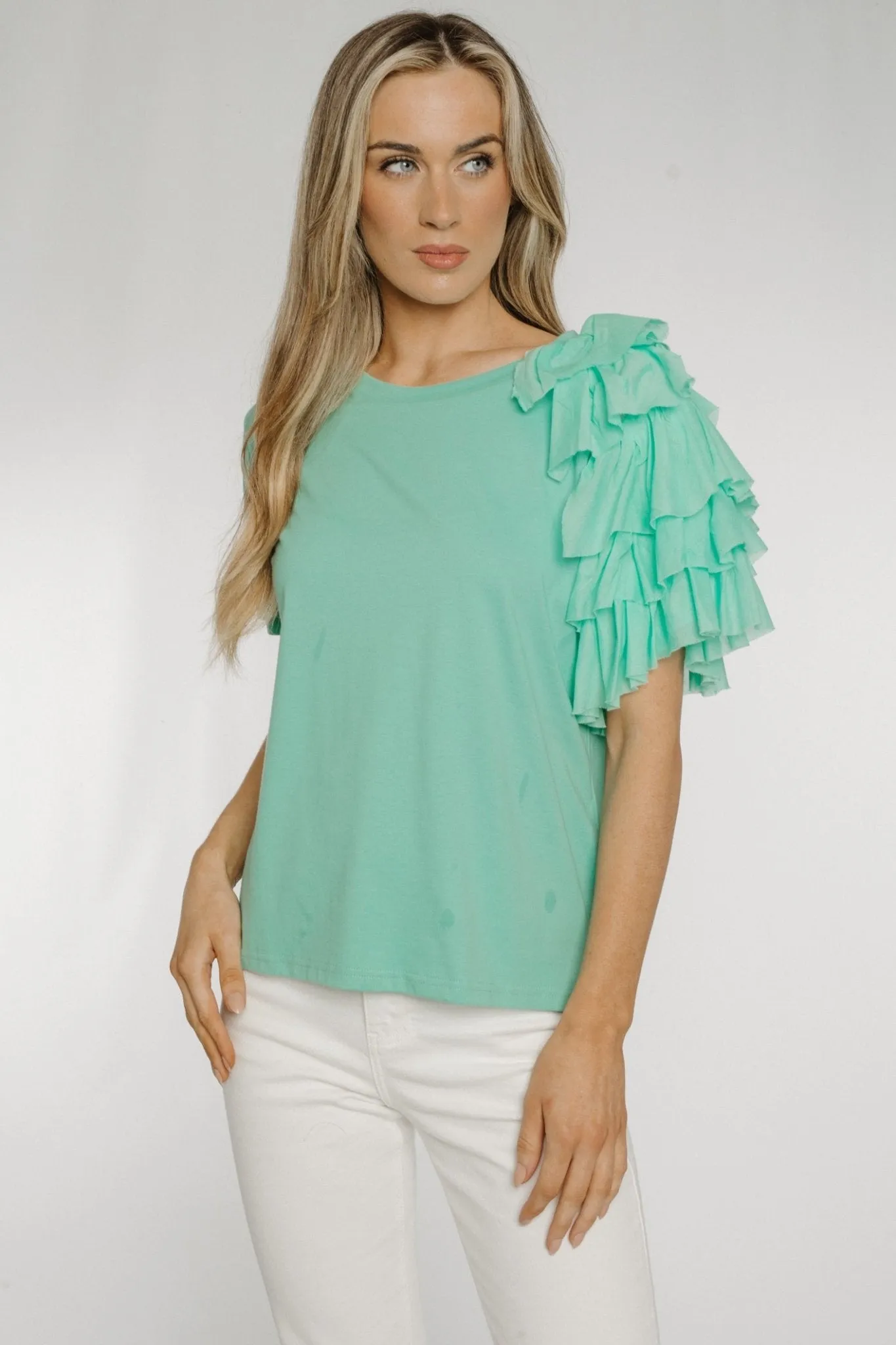 Becca Frill Shoulder T-Shirt In Mint