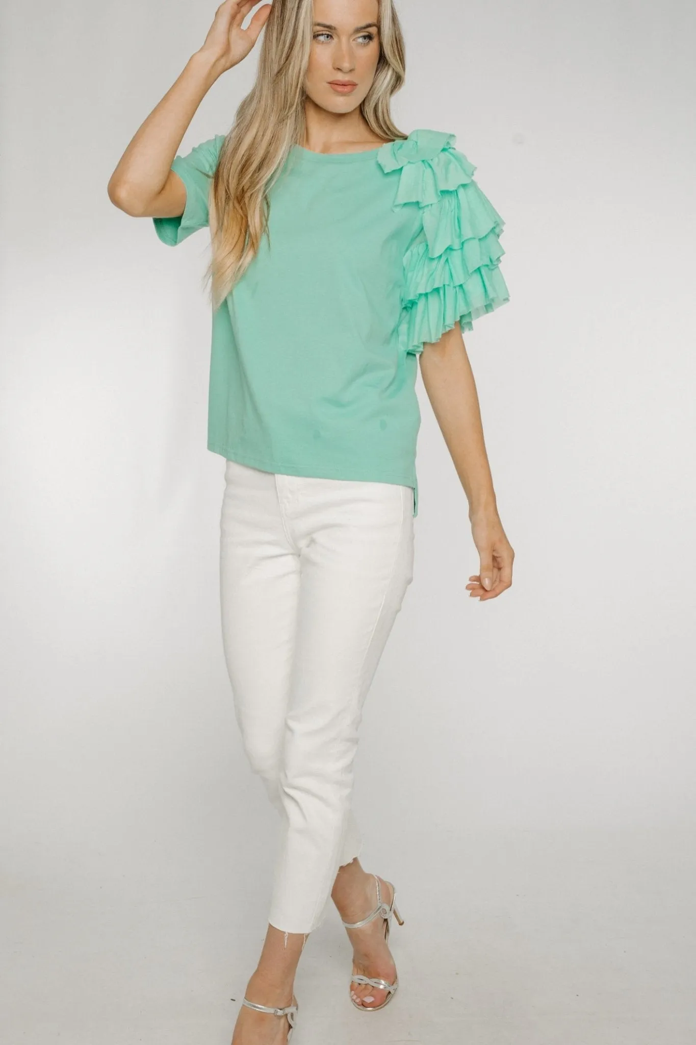 Becca Frill Shoulder T-Shirt In Mint