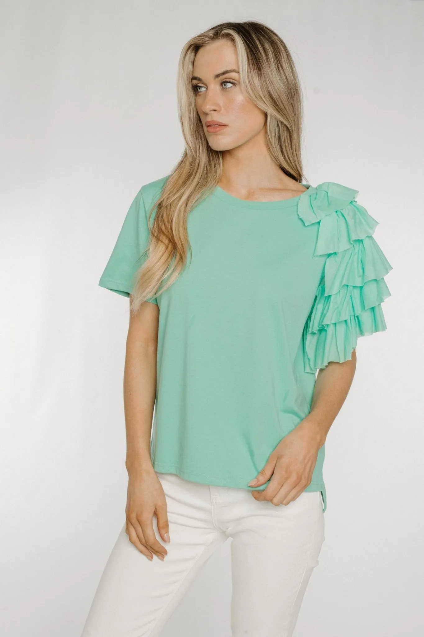 Becca Frill Shoulder T-Shirt In Mint