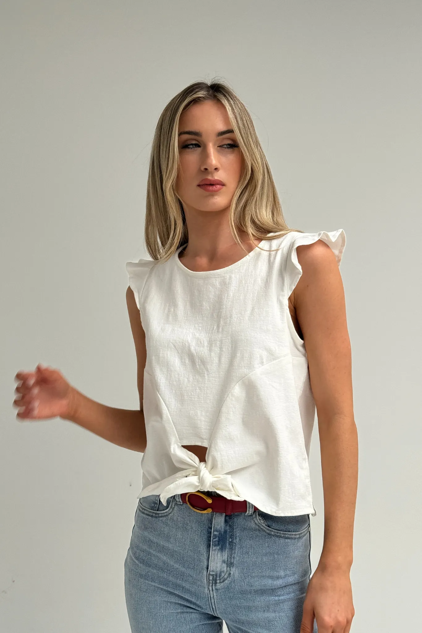 Becca Knot Front Top In White