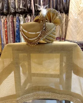 Beige Groom Pagri Dupatta Set