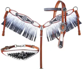 Bejeweled Black & White Fringe Headstall Set