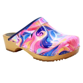 BJORK Maja Wood Swirl Leather Clogs