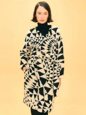 Black & White Heart Deco Maxi Fleece Coat