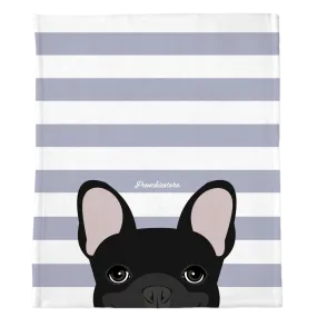 Black French Bulldog on Silver Stripes | Frenchie Blanket