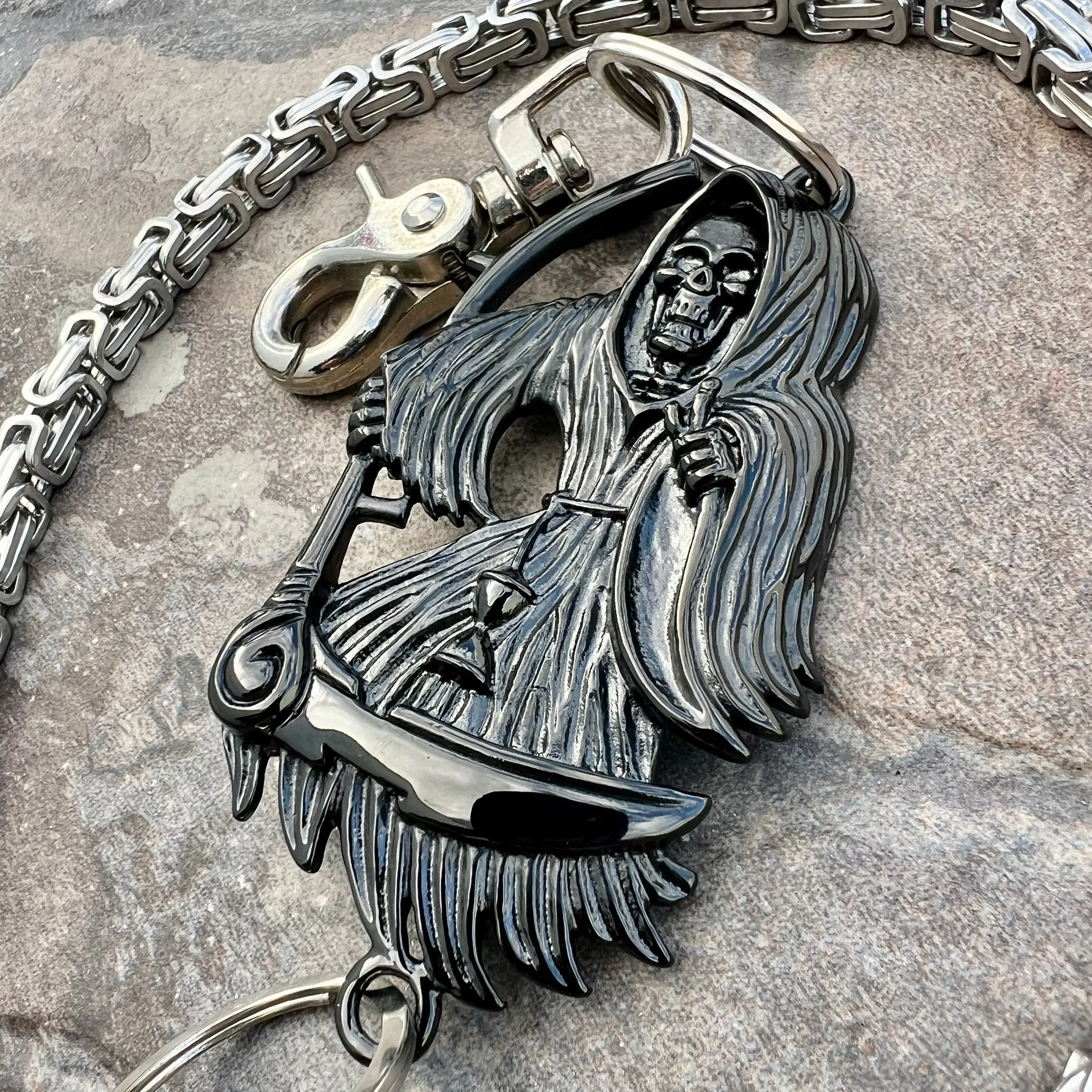 Black Grim Reaper Wallet Chain - Silver Daytona Deluxe - WC18D