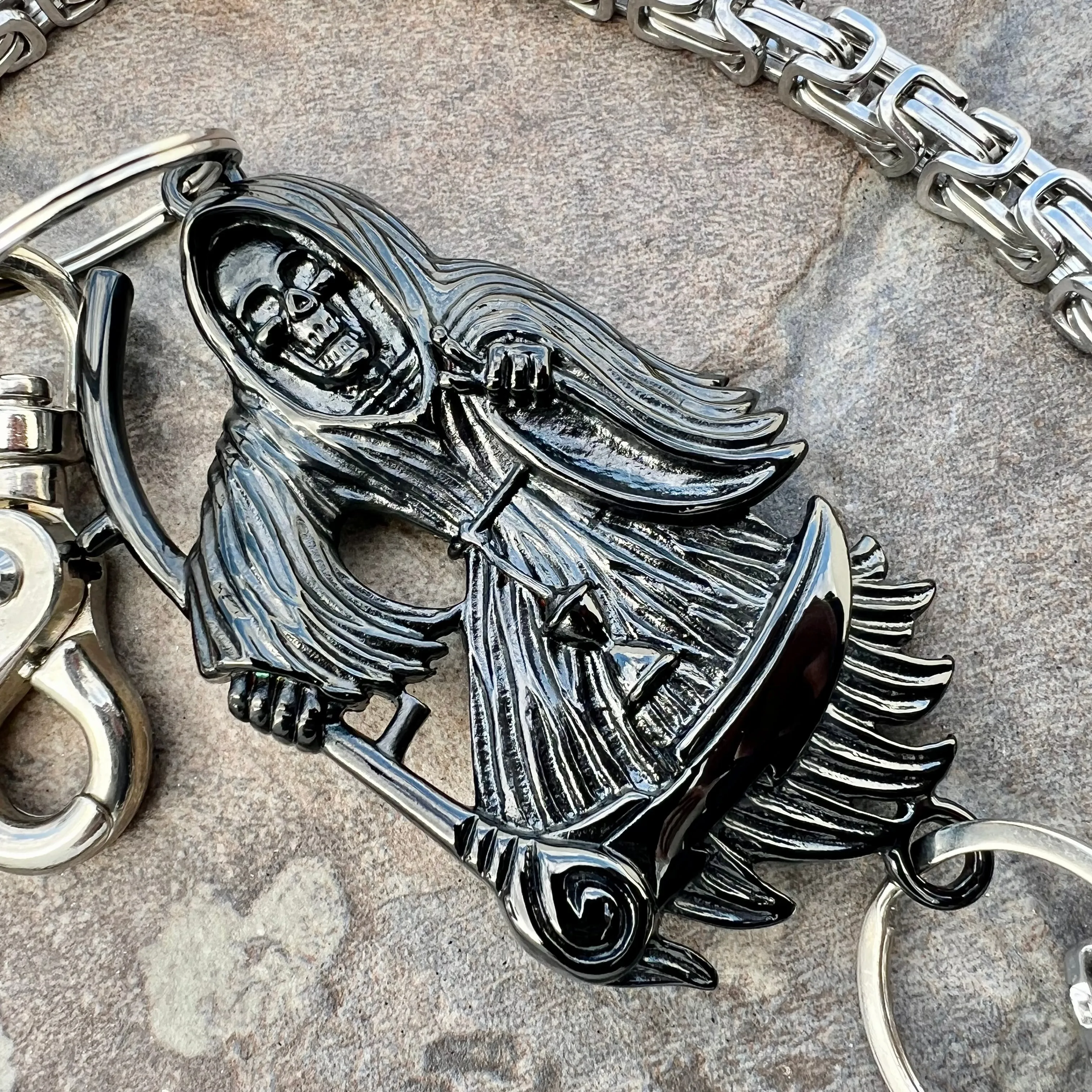 Black Grim Reaper Wallet Chain - Silver Daytona Deluxe - WC18D