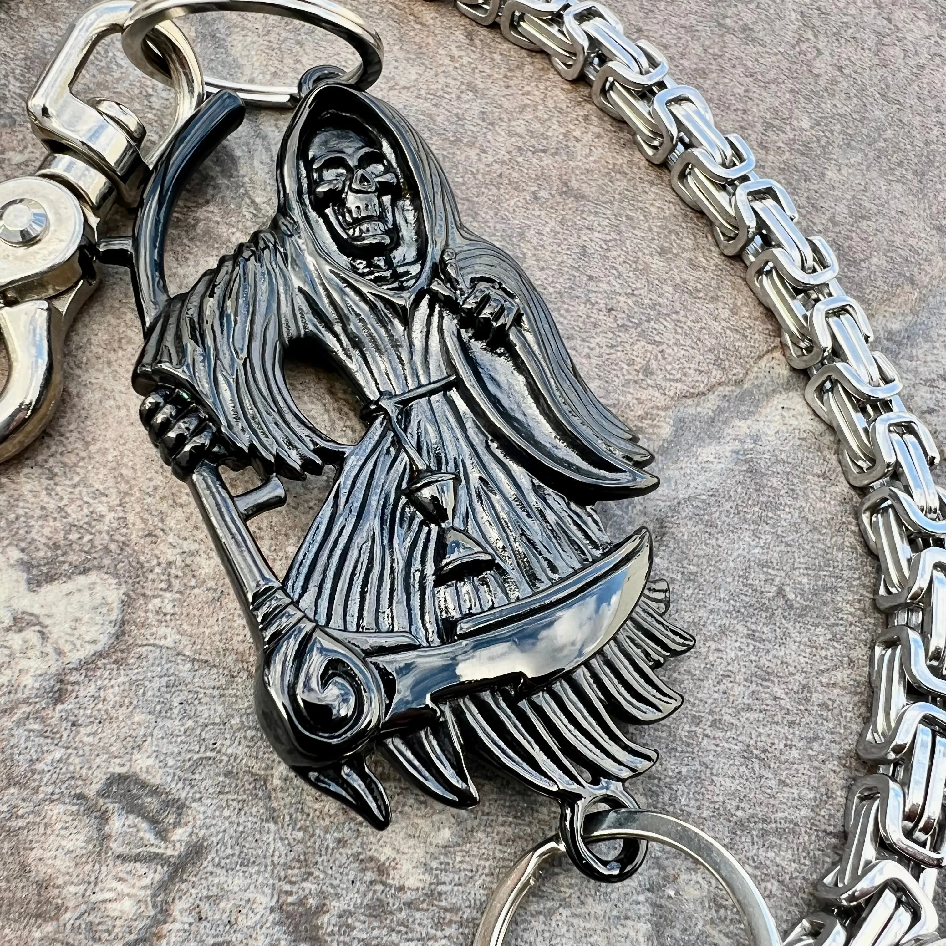 Black Grim Reaper Wallet Chain - Silver Daytona Deluxe - WC18D