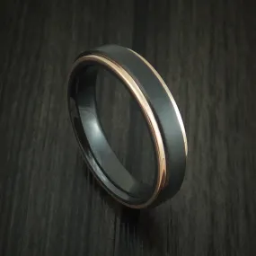 Black Titanium Men's Ring with 14K Rose Gold Edges Custom Made Band