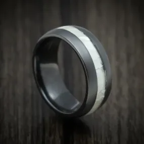 Black Titanium Men's Ring with White Mother of Pearl Inlay Custom Made Band