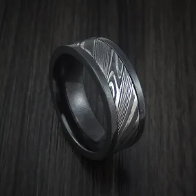 Black Zirconium and Kuro Damascus Steel Band Custom Made Men's Ring