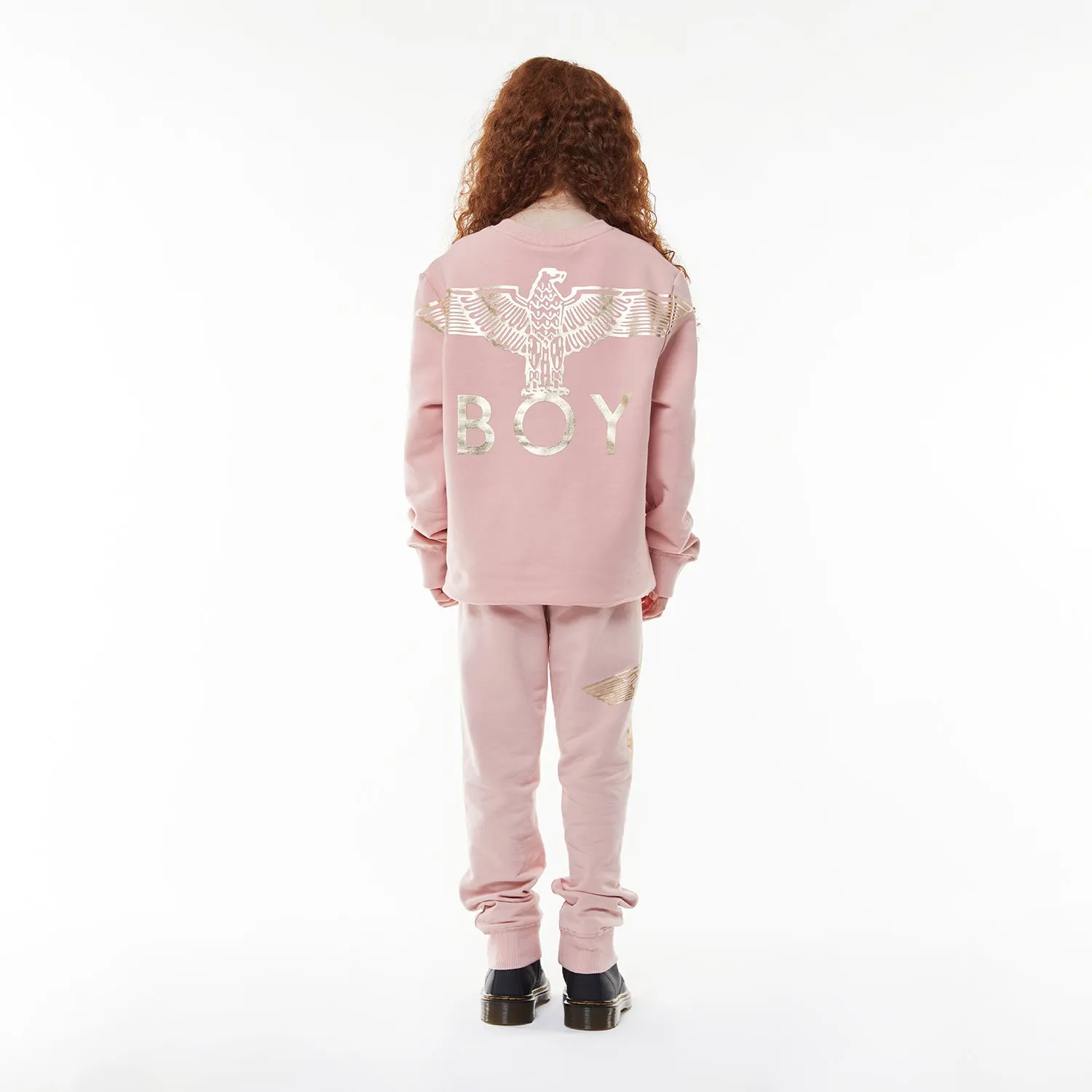 BOY EAGLE BACKPRINT KIDS SWEATSHIRT - PINK/GOLD