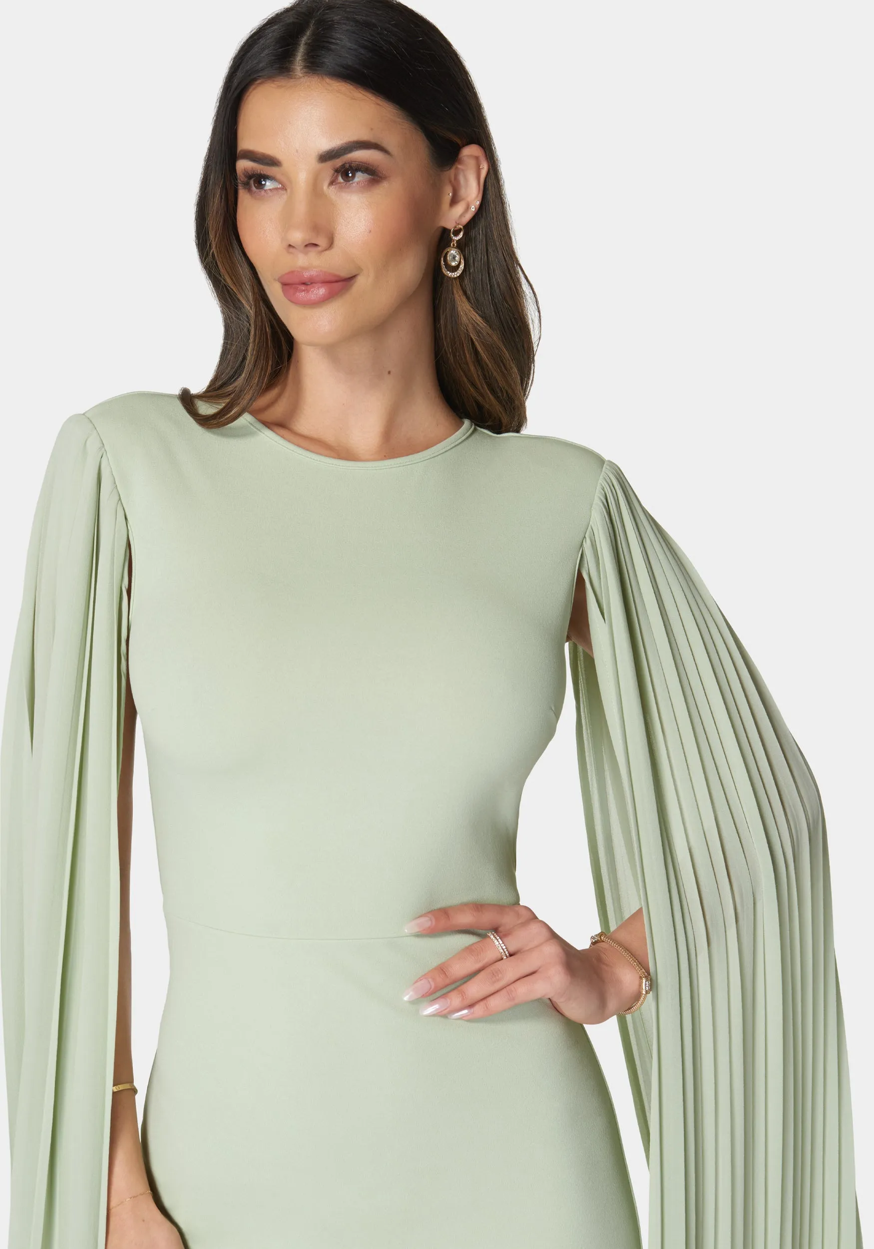 Cape Sleeve Midi Dress