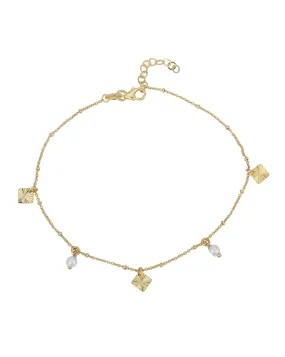 Carlton London 18Kt Gold Plated Anklet With Dangling Pearls & Charms