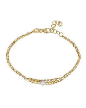 Carlton London 18Kt Gold Plated Double Layer Bracelet  With Gold Beads & Pearl