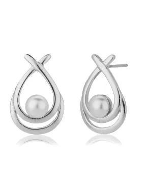 Carlton London 925 Sterling Silver Rhodium Plated White Pearl Contemporary Stud Earring