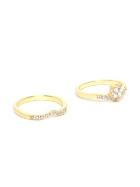 Carlton London Gold Plated Set Of 2 Cz Studded Finger Rings For Women