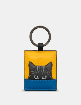 Cat Colour Block Leather Keyring