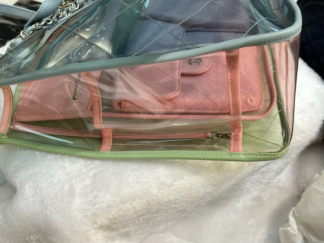 Chanel Lambskin PVC Quilted Medium Coco Splash Shopping Bag Blue Green Pink