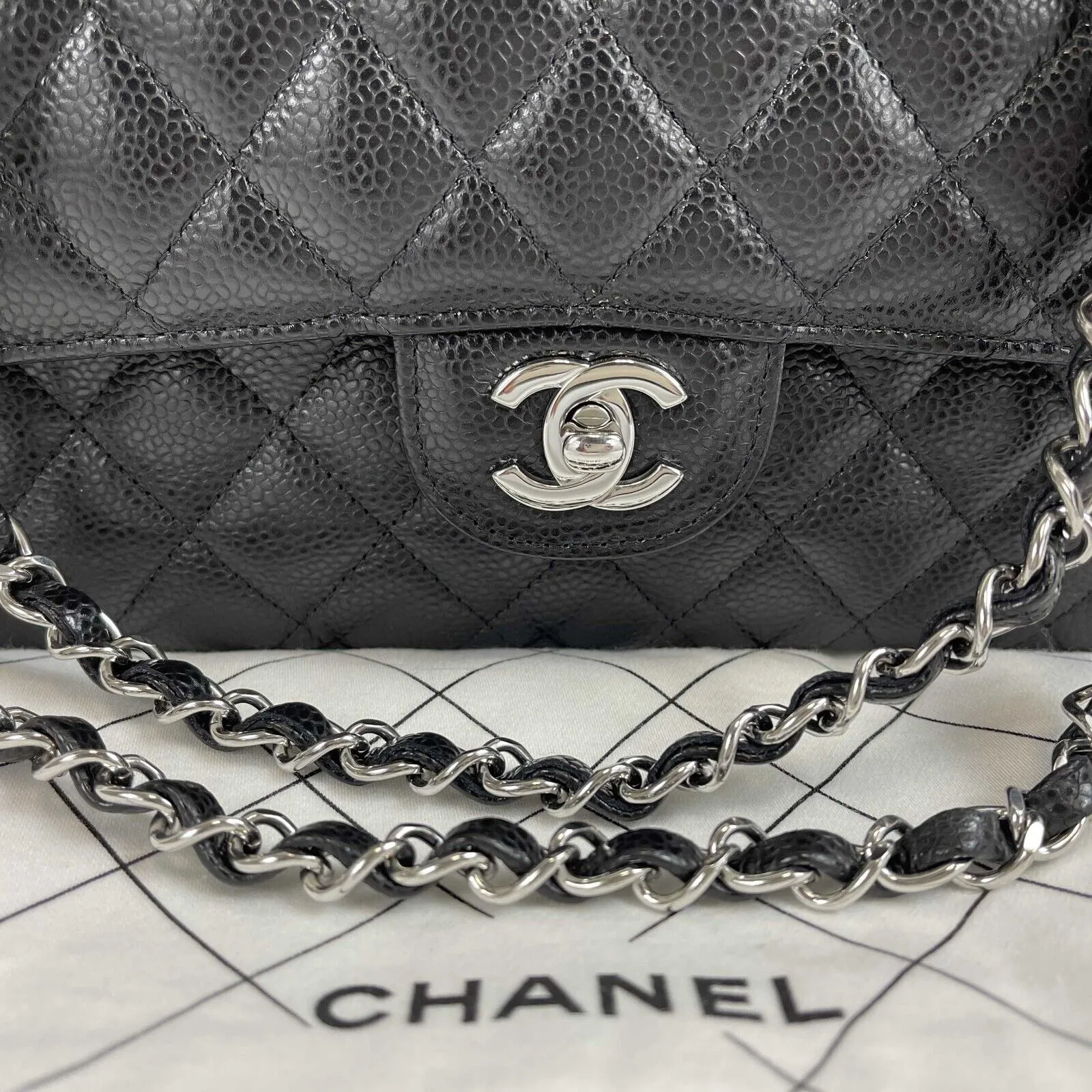 CHANEL - NEW 2021 Timeless Black Medium Double Flap Caviar Shoulder Bag