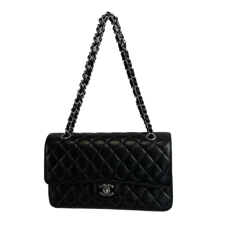 CHANEL - NEW 2021 Timeless Black Medium Double Flap Caviar Shoulder Bag