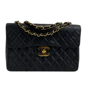 Chanel - Vintage CC Classic Black Single Flap Quilted Lambskin Maxi Shoulder Bag