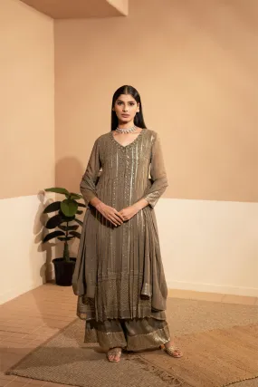 Classic Dull Brown Embellished Premium Georgette Silk Palazzo Set