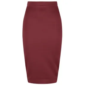 Classic Stretch Burgundy Wine Pencil Bodycon Midi Work Office Skirt