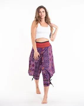 Clovers Thai Hill Tribe Fabric Women's Harem Pants with Ankle Straps in Violet