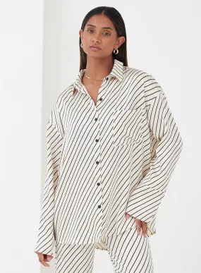 Cream Diagonal Stripe Satin Shirt - Norma