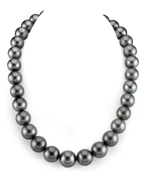 Dark Tahitian True Round Pearl Necklace, 13.0-15.0mm - AAA Quality