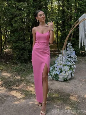 Elegant Pink Sheath Strapless Side Slit Long Party Prom Dresses,Evening Dress,13392