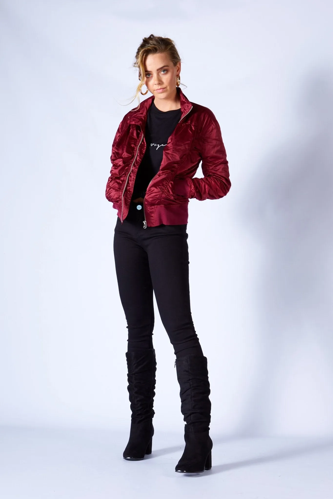 Fate   Becker Weekender Bomber Jacket in Deep Merlot